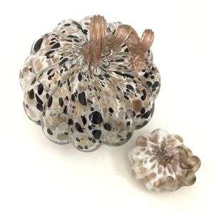 Art Blown Glass Pumpkin Metallic Bronze Curly Stem